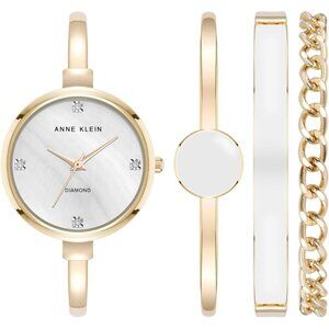 👑Women Gold Bangle with Adjustable End Links Bracelet Set and White Dial Watch